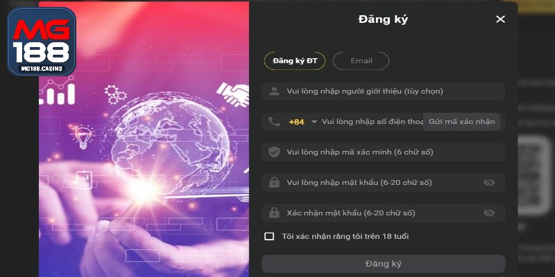 Hướng dẫn đăng ký MG188 trên app
